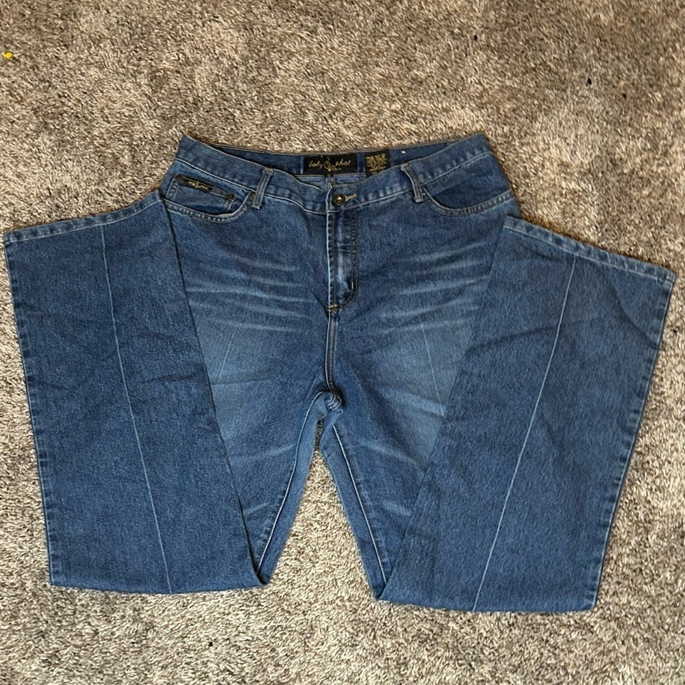 BABY PHAT Woman’s Size 13 Jeans Blue Wide Leg 33x31 Y2K Cat Logo - Picture 4 of 16